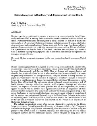 Haitian Immigrants in Rural Maryland: Experiences of Life and Health thumbnail