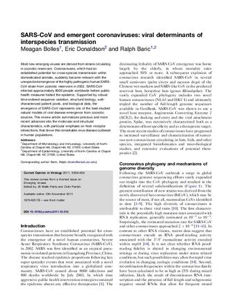SARS-CoV and emergent coronaviruses: viral determinants of interspecies transmission thumbnail