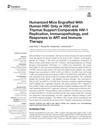 Humanized mice engrafted with human HSC only or HSC and thymus support comparable HIV-1 replication, immunopathology, and responses to ART and immune therapy thumbnail