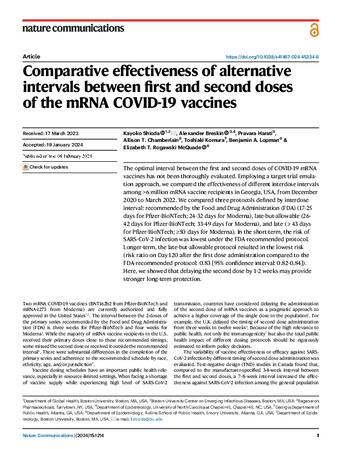 Comparative effectiveness of alternative intervals between first and second doses of the mRNA COVID-19 vaccines