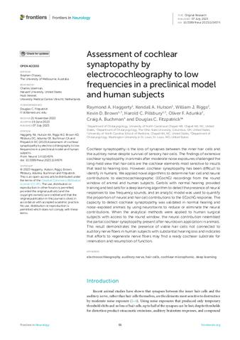 Assessment of cochlear synaptopathy by electrocochleography to low frequencies in a preclinical model and human subjects thumbnail