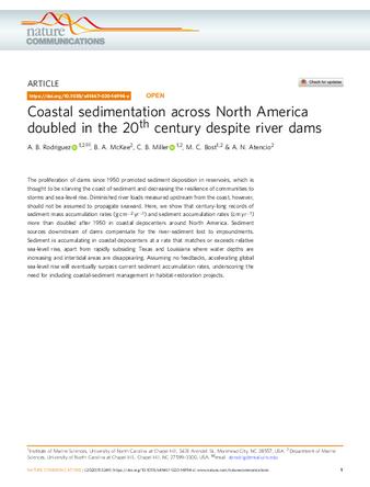 Coastal sedimentation across North America doubled in the 20th century despite river dams thumbnail