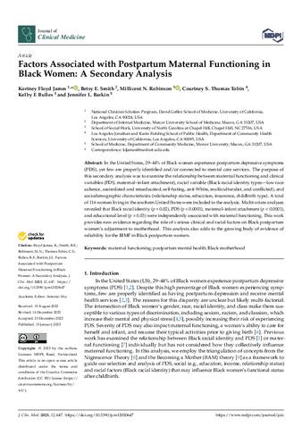 Factors Associated with Postpartum Maternal Functioning in Black Women: A Secondary Analysis thumbnail