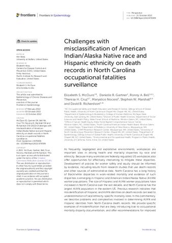 Challenges with misclassification of American Indian/Alaska Native race and Hispanic ethnicity on death records in North Carolina occupational fatalities surveillance thumbnail