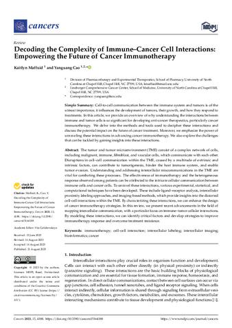Decoding the Complexity of Immune–Cancer Cell Interactions: Empowering the Future of Cancer Immunotherapy thumbnail