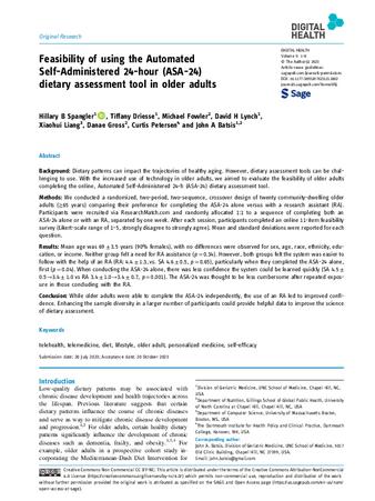 Feasibility of using the Automated Self-Administered 24-hour (ASA-24) dietary assessment tool in older adults thumbnail
