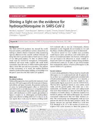 Shining a light on the evidence for hydroxychloroquine in SARS-CoV-2 thumbnail