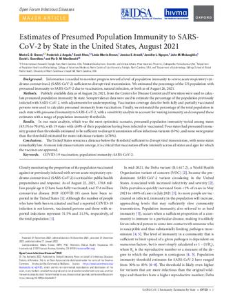 Estimates of Presumed Population Immunity to SARS-CoV-2 by State in the United States, August 2021 thumbnail